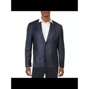 THE MENS STORE Mens Navy Single Breasted Gradient Check Slim Fit Suit Blazer 40R